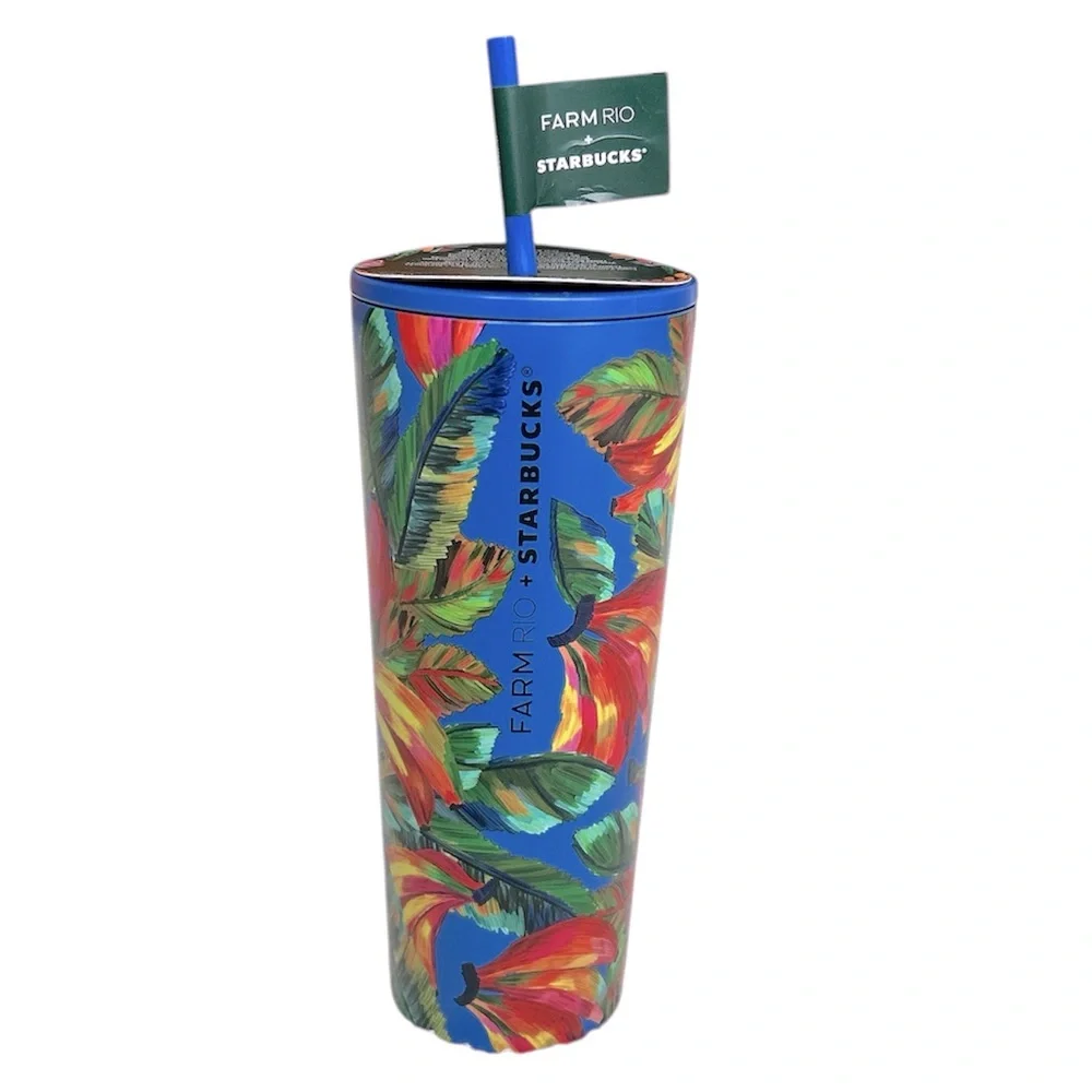 FARM Rio x Starbucks Banana Mix 24 oz Stainless Steel Cold Cup Tumbler NWT
